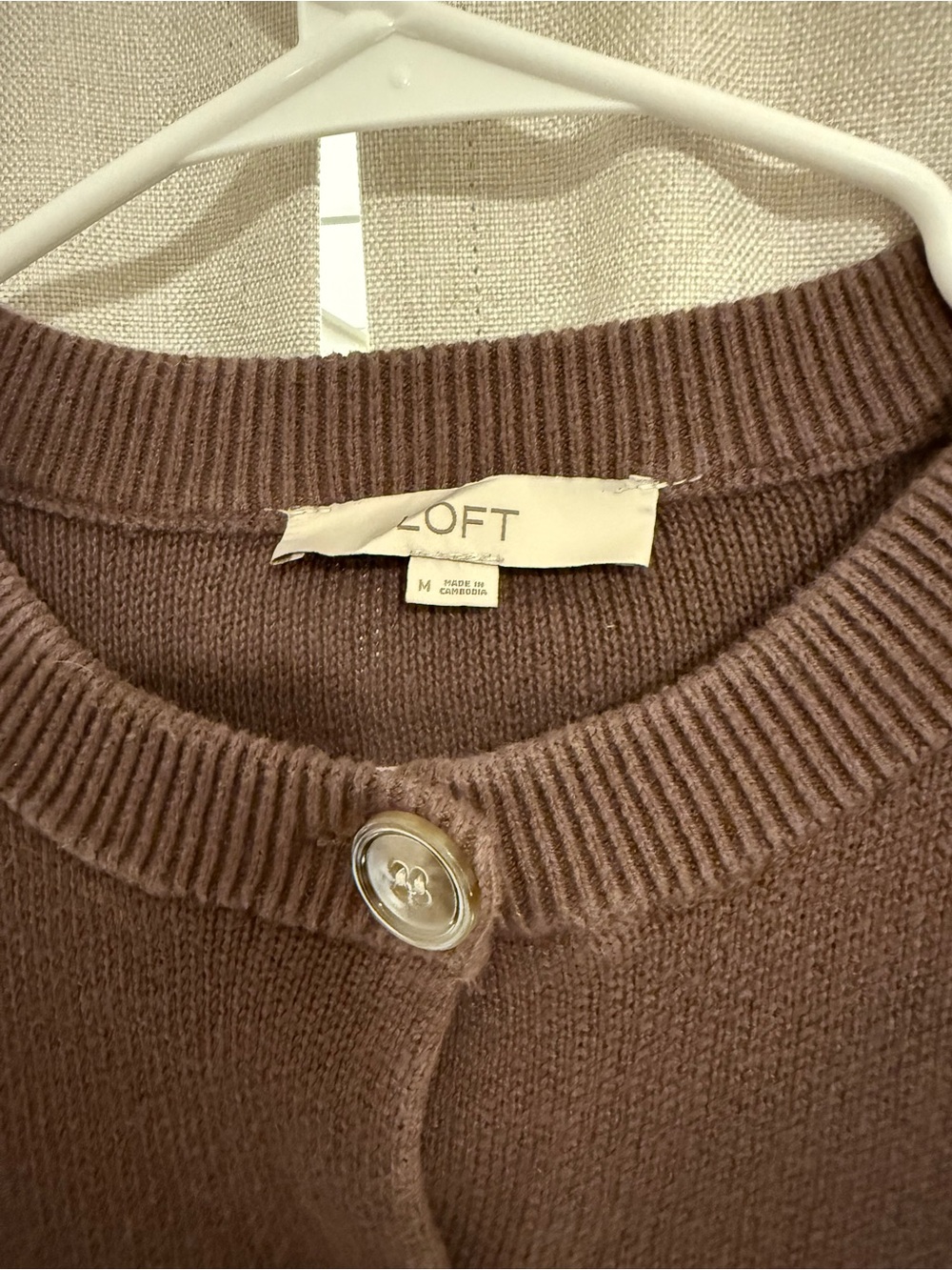 Women Loft Brown Knit Button-Front Cotton Cardigan Jacket M - Picture 2 of 4